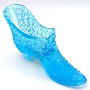 Antique EAPG Herman Tappan Blue Diamond Cut Glass Novelty Victorian Shoe Slipper